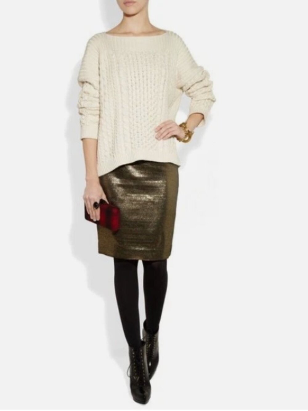 Like New! TORY BURCH Brandy Skirt Black/Copper Metallic Gold Skirt Size 14